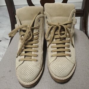 Chanel Hogh Top Brown Suede Lace uo Women Boots G28449 Size 37.5  Made in Italy